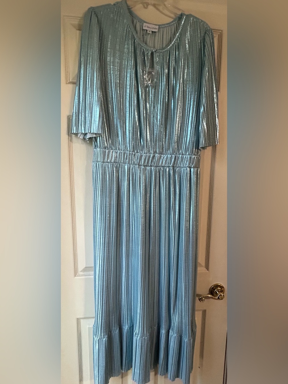 Stacy London Metallic Aqua Pleated Dress.